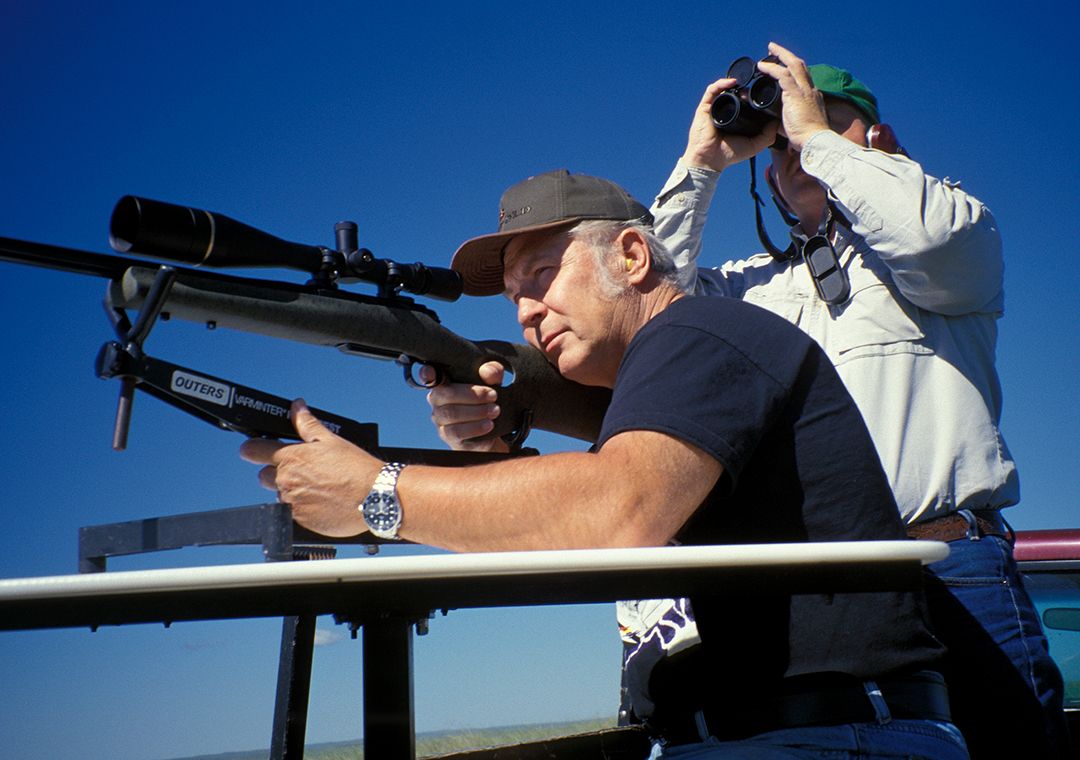 Out on a Leupold/H-S Precision hunt, the .220 Swift proved itself repeatedly with hardly a miss. This bench was a special set up with shooting off the back of a pickup truck in the field.